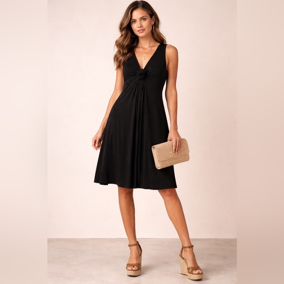 Lascana Dresses & Skirts - LASCANA Black Knot Front V-Neck Sleeveless Dress Size 12 NWT